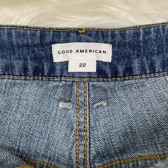 NWT Good American Fold Over Cut Off High Rise Denim Blue Shorts Plus Size 22 - Picture 5 of 7